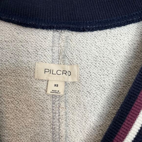 NWT Anthropologie Pilcro Crewneck Niki Bubble Sweatshirt Grey Varsity Ribbed Hem - Picture 3 of 10